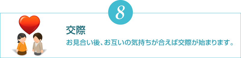 交際 お見合い後、お互いの気持ちが合えば交際が始まります。